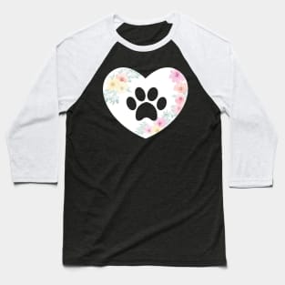 Heart Dog Paw Flowers Baseball T-Shirt